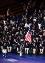 LONDON, ENGLAND - AUGUST 29: Athlete Scott Danberg of United States carries the flag during the Opening Ceremony of the London 2012 Paralympics at the Olympic Stadium on August 29, 2012 in London, England. (Photo by Dennis Grombkowski/Getty Images)