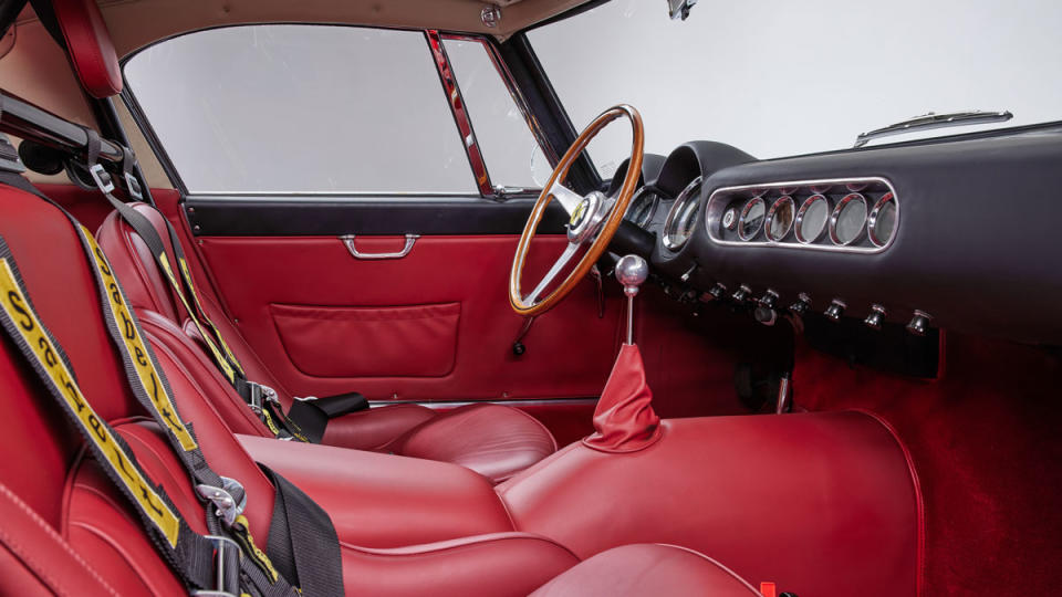 The interior of a 1960 Ferrari 250 GT SWB Berlinetta.