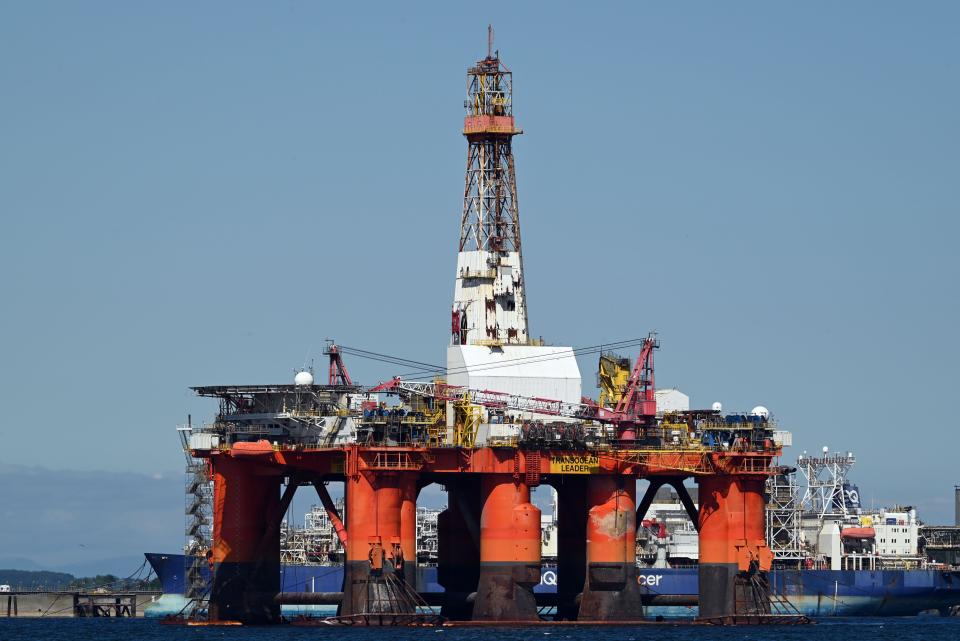 An oil rig under major maintenance and rework anchored in the Cromarty firth, north of Inverness.