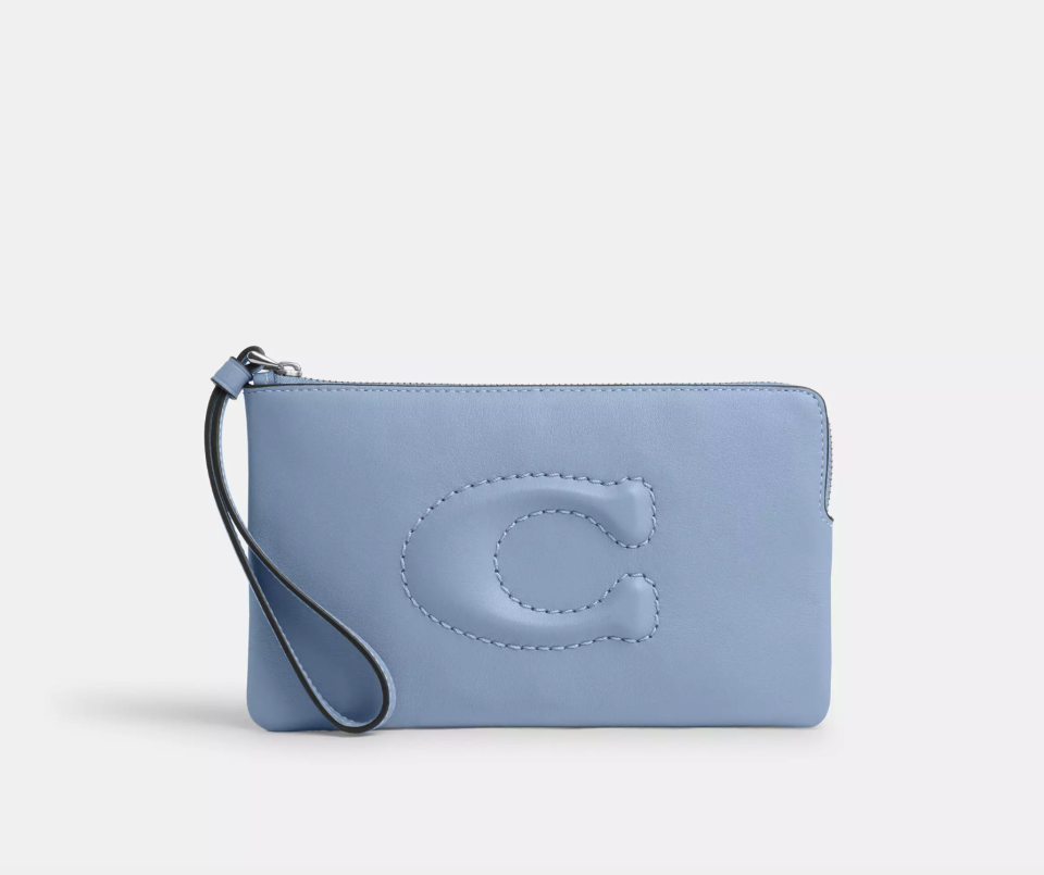 Large Corner Zip Wristlet in sky blue (Photo via Coach Outlet)