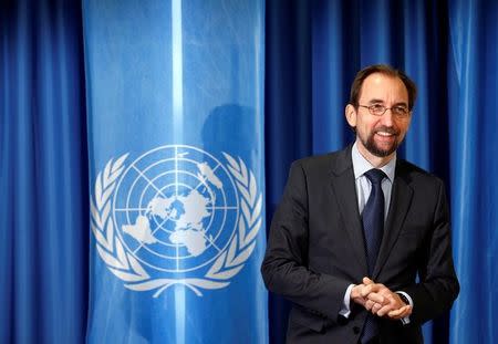 United Nations High Commissioner for Human Rights Zeid Ra'ad Al Hussein arrives for a media briefing at the U.N. European headquarters in Geneva, Switzerland October 12, 2016. REUTERS/Denis Balibouse