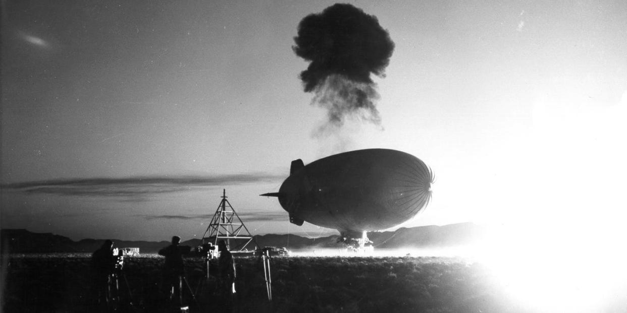 A picture from nuclear tests, codenamed Stokes, involving airships in 1957 during Operation Plumbbob.