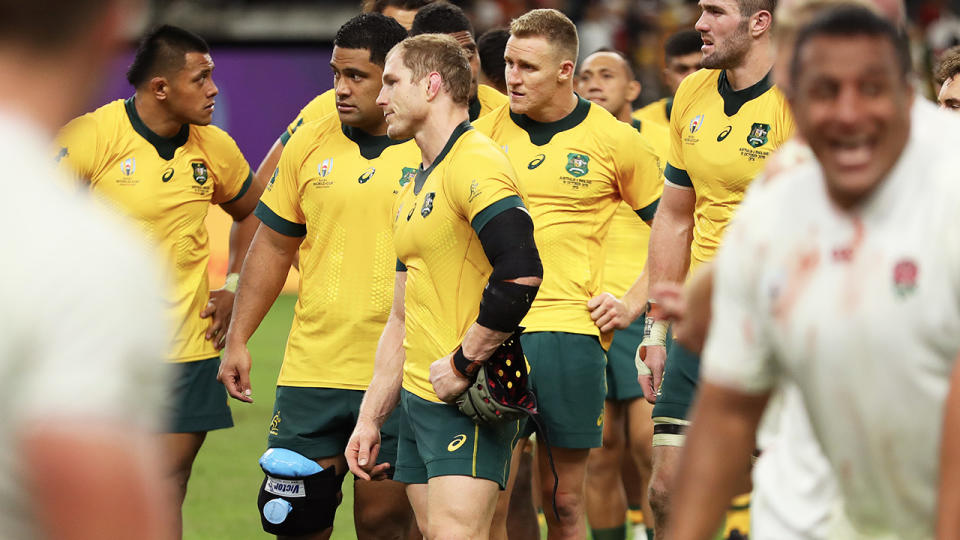 The Wallabies players looking dejected.