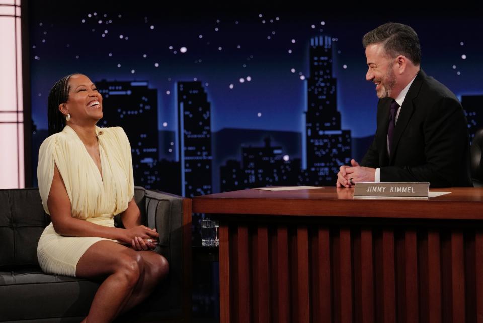 Regina King and Jimmy Kimmel on the March 21 episode of "Jimmy Kimmel Live."