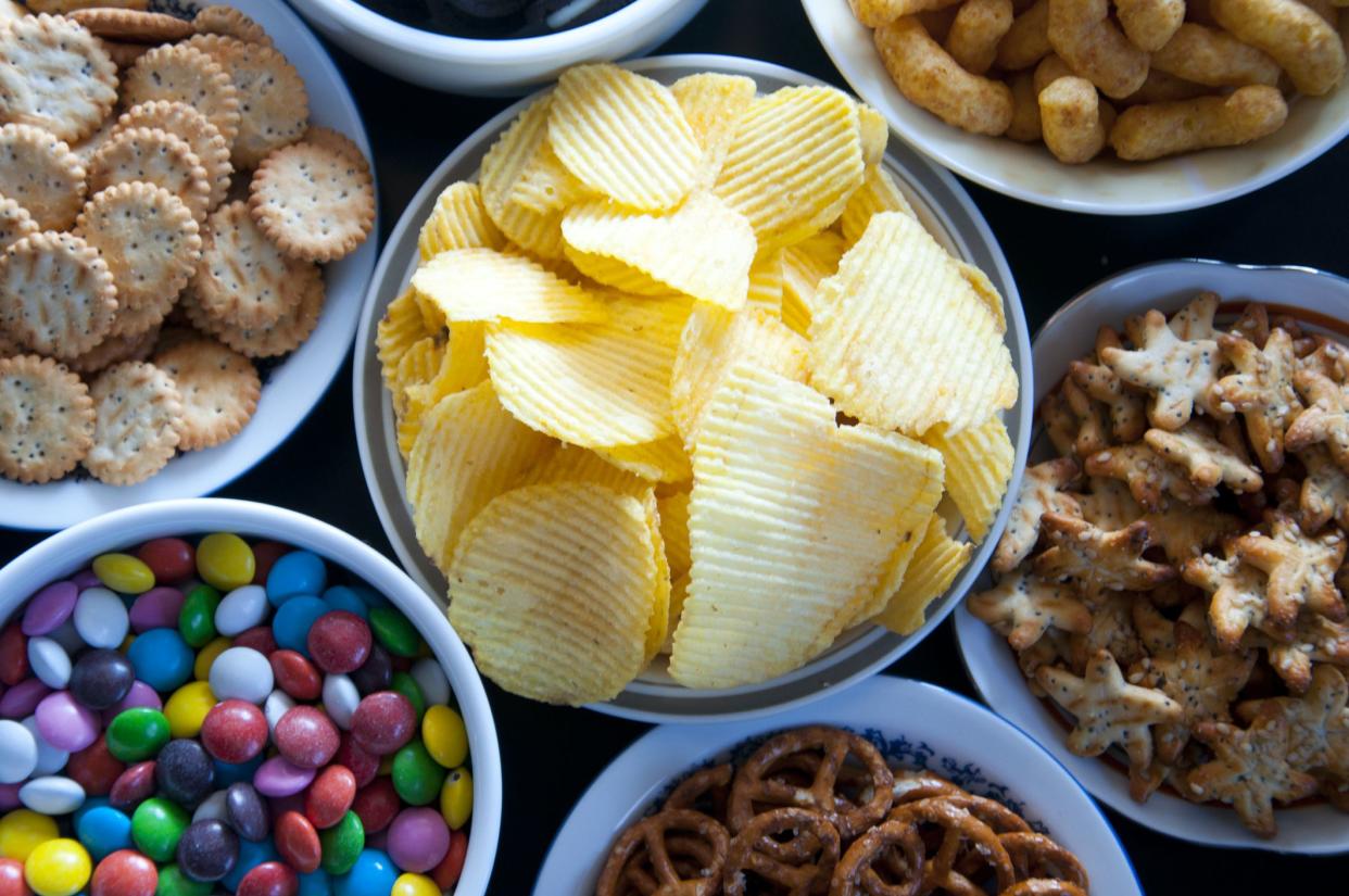 Pretzels, chips, crackers and candy