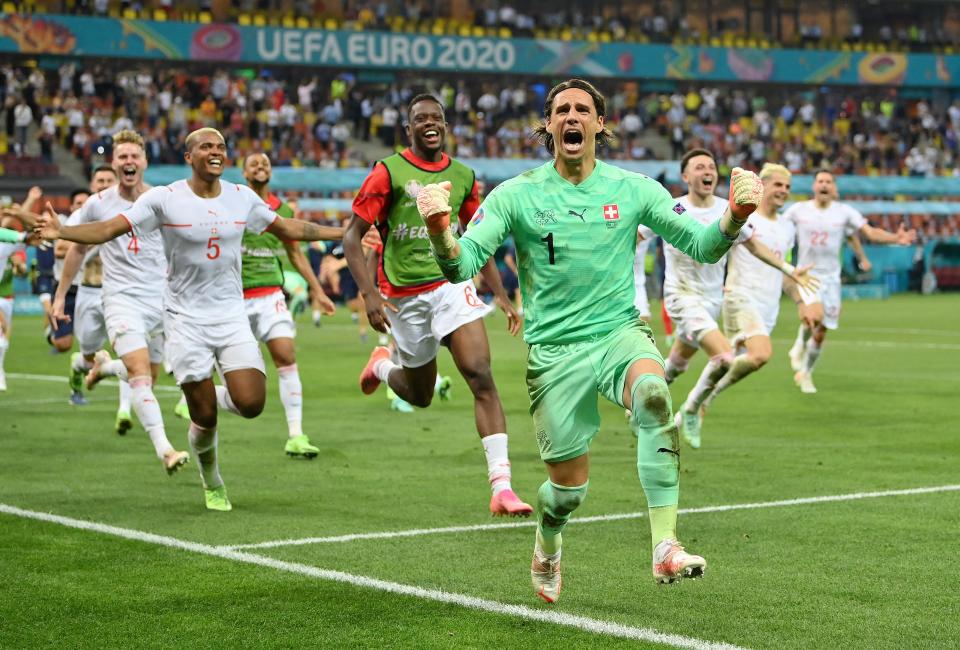 Yann Sommer celebrates making the winning save (Getty Images)