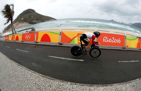 2016 Rio Olympics - Cycling Road - Final - Men's Individual Time Trial - Pontal - Rio de Janeiro, Brazil - 10/08/2016. Fabian Cancellara (SUI) of Switzerland competes. REUTERS/Eric Gaillard