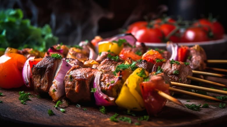 skewers with meat and vegetables