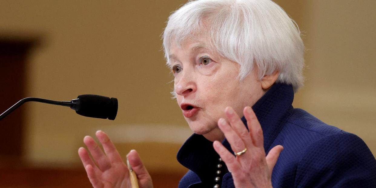 FILE PHOTO: U.S. Treasury Secretary Janet Yellen testifies during a House Ways and Means Committee hearing on President Biden's proposed 2023 U.S. budget, on Capitol Hill in Washington, U.S., June 8, 2022. REUTERS/Jonathan Ernst/File Photo