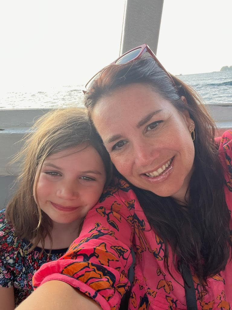 Sarah Stevenson and daughter Luna in Indonesia, 2022. (Supplied)