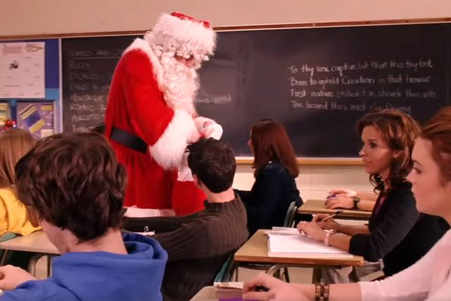 <p>Paramount Pictures</p> Damien hands out Candy Cane-grams and reveals Glen Coco receives four of them in the original 'Mean Girls' film in 2004.