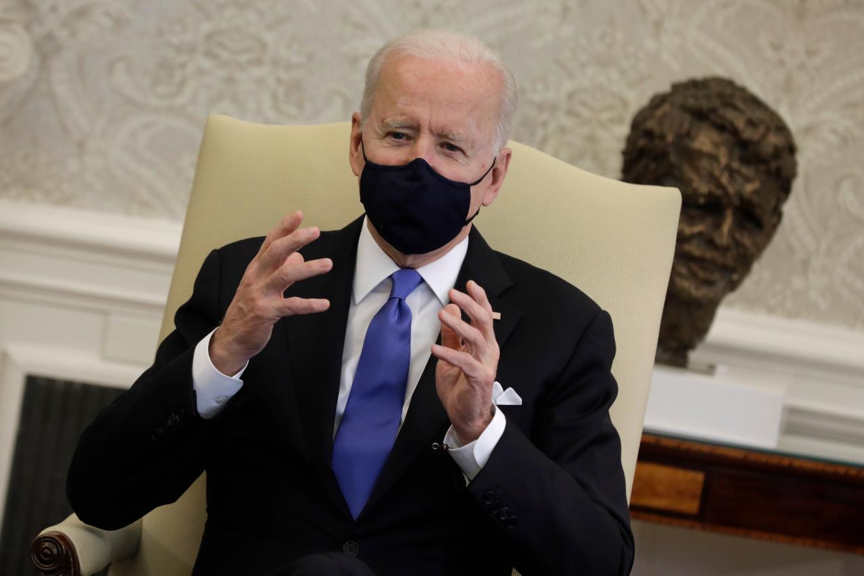 <p>President Joe Biden holds a bipartisan meeting on cancer in the Oval Office, on 03 March 2021</p> (EPA)