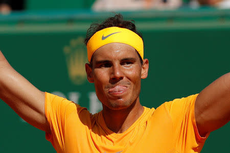 Tennis - ATP - Monte Carlo Masters - Monte-Carlo Country Club, Monte Carlo, Monaco - April 22, 2018 Spain's Rafael Nadal celebrates winning the final against Japan's Kei Nishikori REUTERS/Eric Gaillard