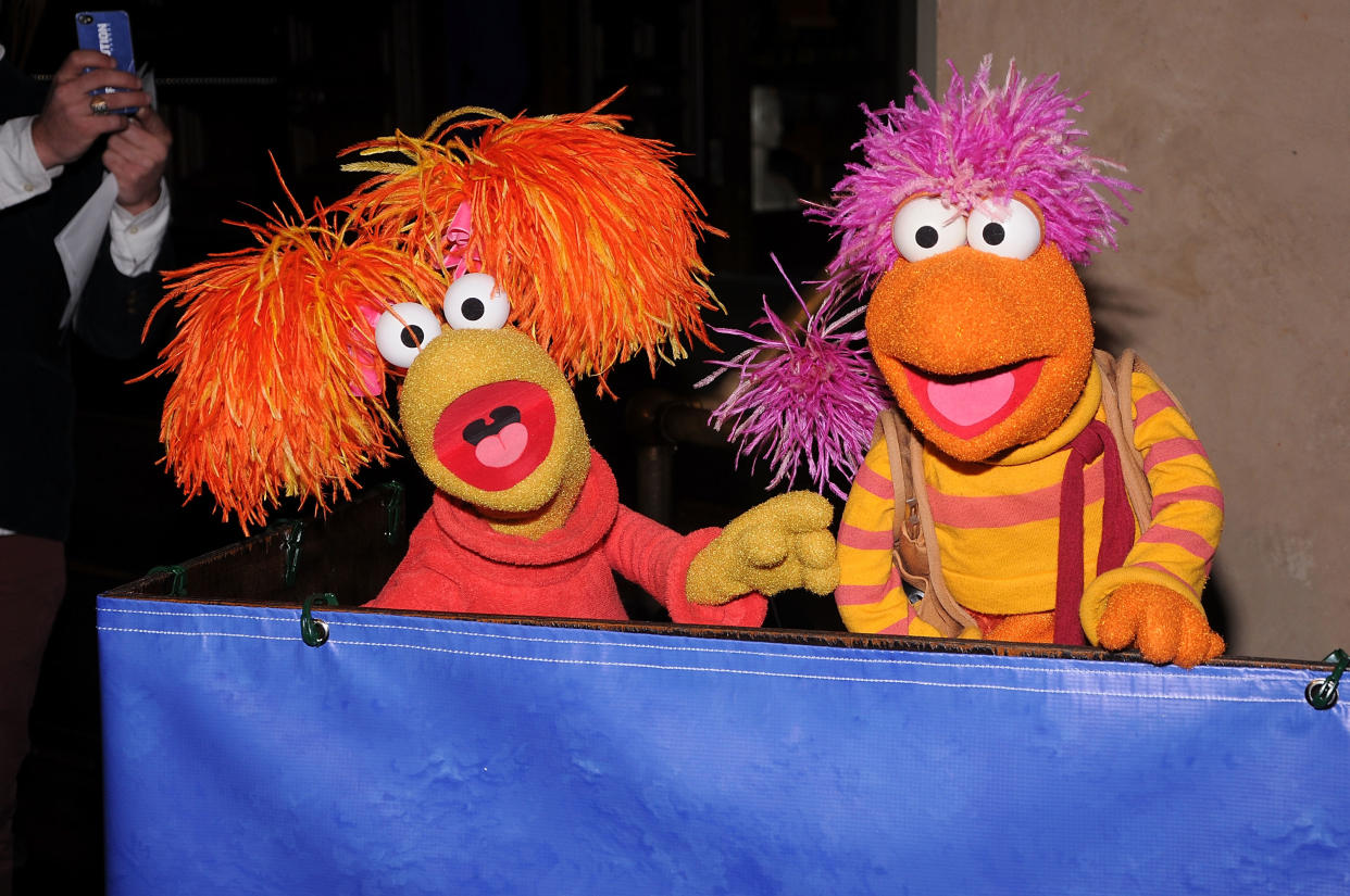 Red Fraggle and Gobo Fraggle arrive at the 30 Year Anniversary party for Jim Henson’s ‘Fraggle Rock’ at The Spare Room on April 24, 2013 in Hollywood, California. (Photo by Michael Tullberg/Getty Images)