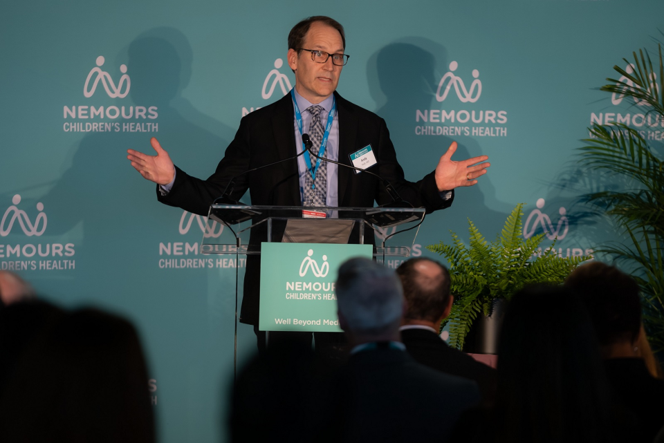 Dr. Edward Anders Kolb, MD, Director of the Lisa Dean Moseley Foundation Institute for Cancer and Blood Disorders at Nemours Children’s Health is shown at the Thursday, March 2, 2023 announcement of a $78 million donation to fund research and an expansion of the program .