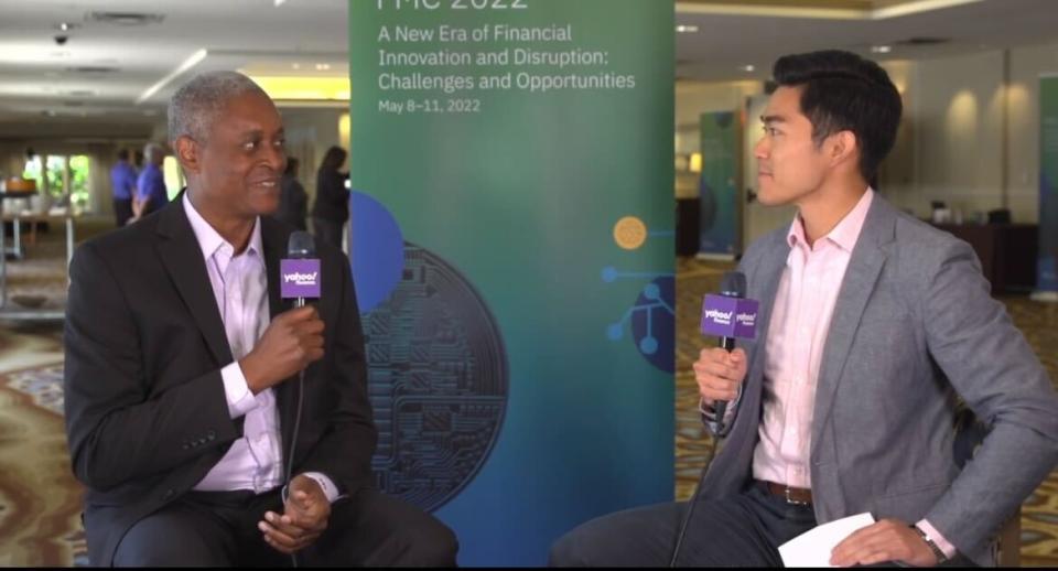 Atlanta Fed President Raphael Bostic speaks with Yahoo Finance on the sidelines of the Financial Markets Conference in Amelia Island, Florida on May 10, 2022.