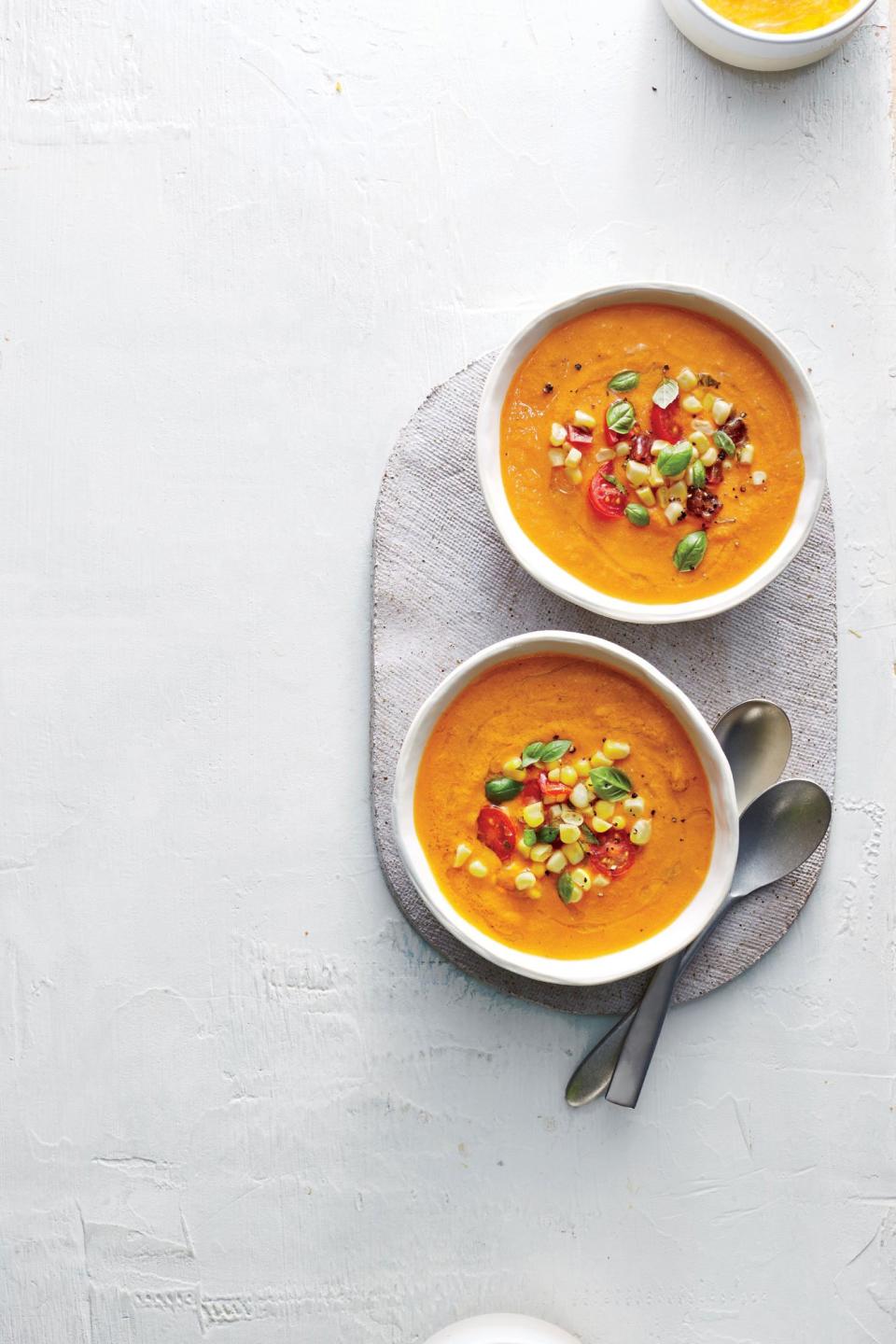 Silky Tomato-Basil Soup with Fresh Corn