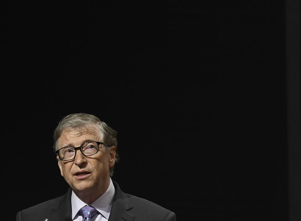 Co-chair and Trustee of the Bill and Melinda Gates Foundation, Bill Gates, speaks to the gathering during the inauguration of the 8th International Conference on Agriculture Statistics in New Delhi, India on 18 November 2019. (Photo by Indraneel Chowdhury/NurPhoto via Getty Images)