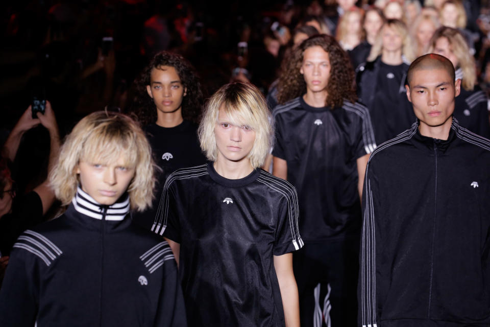 Models with crimped hair walk the runway at the Alexander Wang Spring 2017 fashion show during New York Fashion Week in New York City. (Photo: JP Yim/Getty Images)