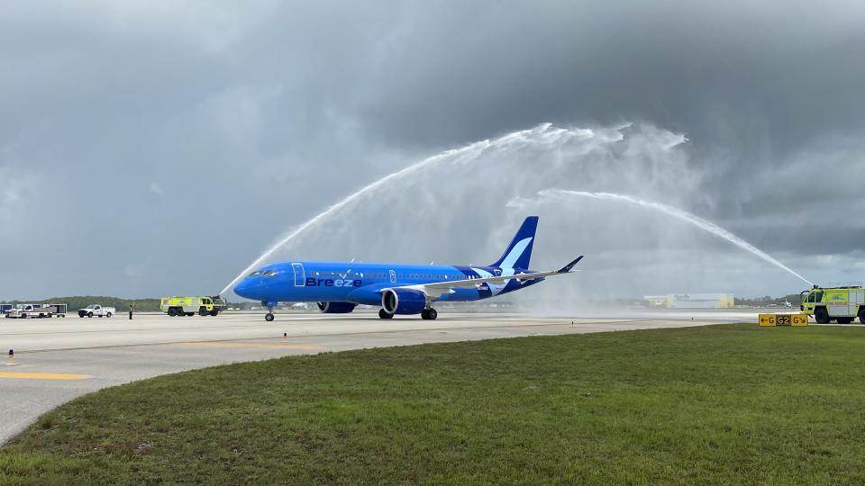 Breeze Airlines celebrates its arrival as a carrier at RSW (Southwest Florida International Airport) in Fort Myers in June 2022.