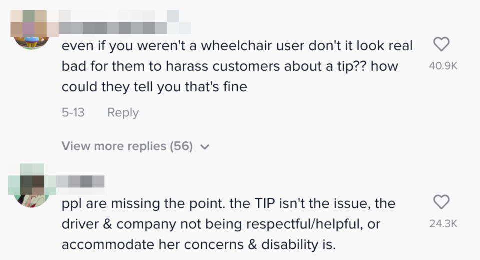 Commenters saying even ignoring leaving the food in the road, it was still disrespectful for the driver to talk to Hunter the way they did