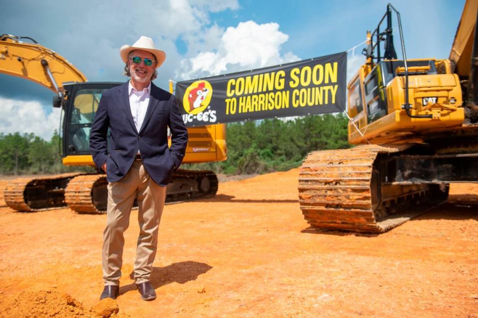 Buc-ee’s founded and owner Arch “Beaver” Aplin poses for a photo at the site of the future Harrison County Buc-ees after a ground breaking for the travel station on Tuesday, Sept. 12, 2023.