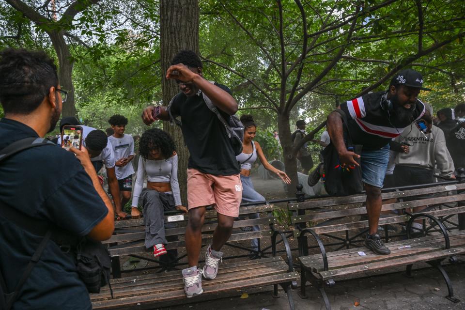 Fans attend Kai Cenat Playstation giveaway on August 4, 2023, at Union Square Park in New York City.