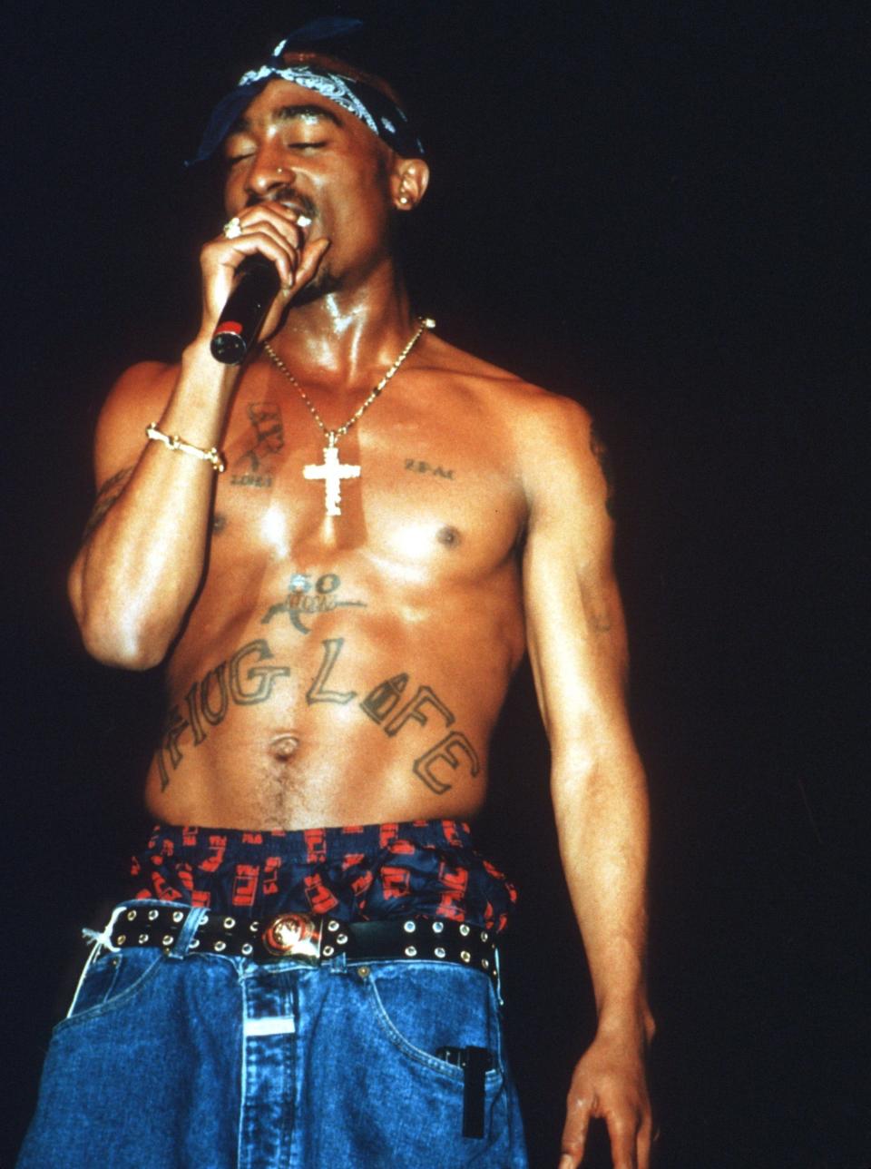 Tupac Shakur performs in 1994.