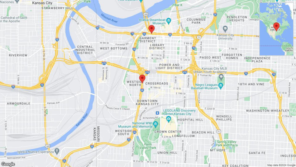 A detailed map that shows the affected road due to 'I-35 closed in Kansas City' on July 26th at 10:17 p.m.