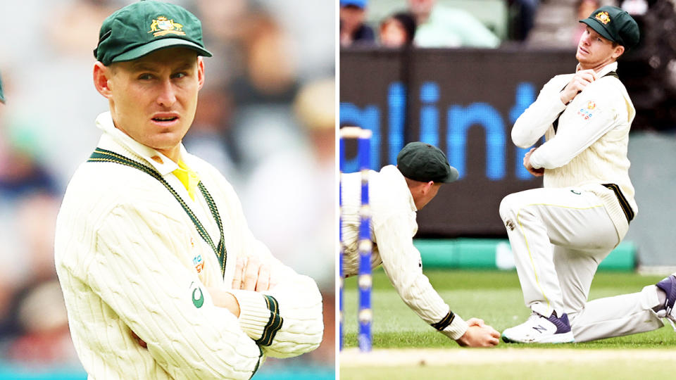 Steve Smith, pictured here not happy with Marnus Labuschagne after completing the catch.