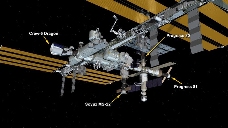 A graphic showing the ISS configuration as it appeared on October 14, 2022. 