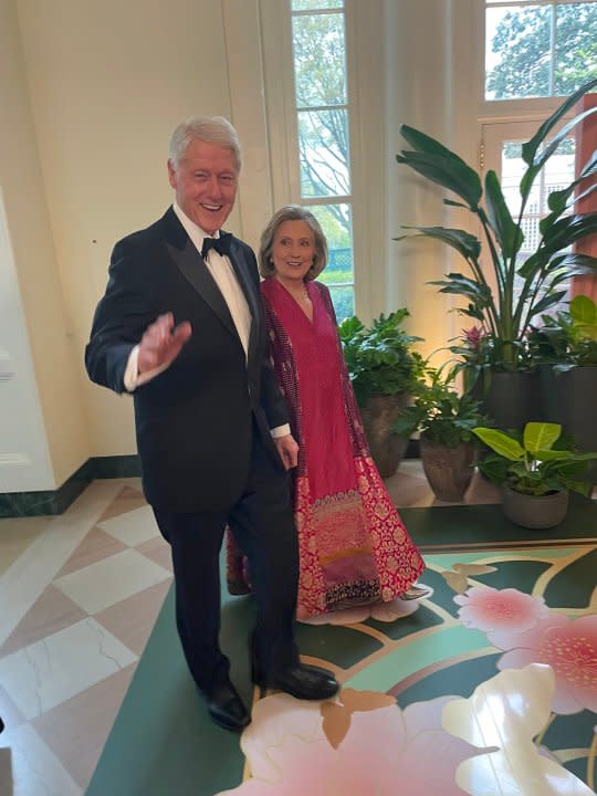 Former President Clinton and former Secretary of State Hillary Clinton attend the state dinner. (Judy Kurtz)