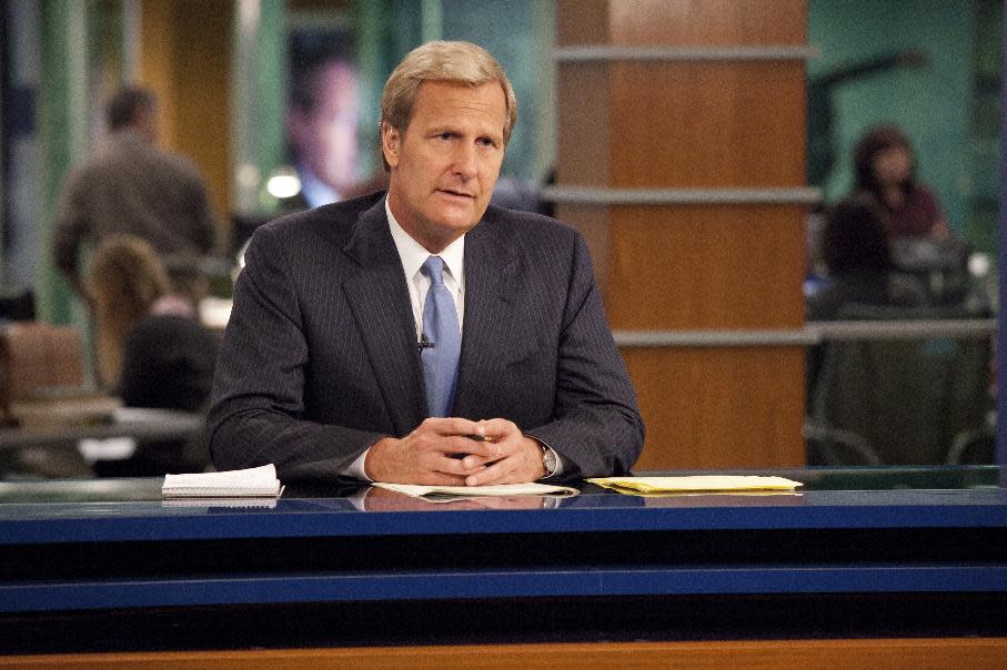 This publicity image released by HBO shows Jeff Daniels portraying anchor Will McAvoy on the HBO series, "The Newsroom," premiering Sunday, June 24, 2012 at 10 p.m. EST on HBO. (AP Photo/HBO, John P. Johnson)