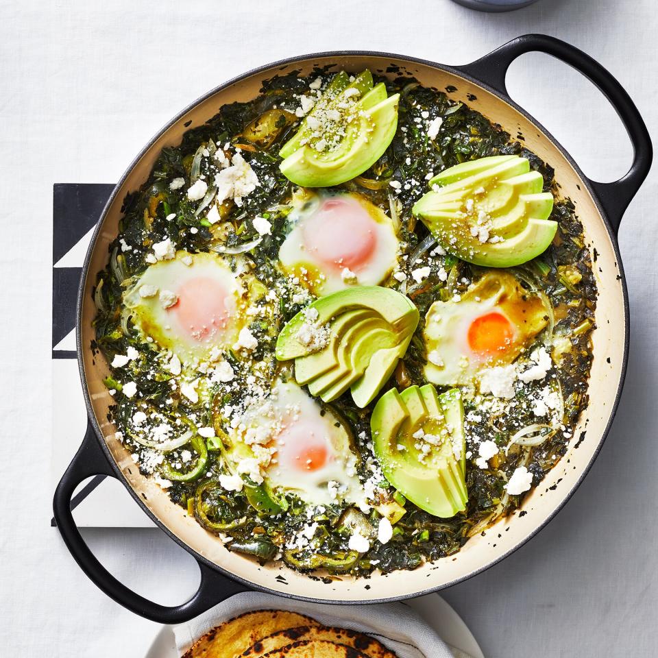 Green Shakshuka / Skillet Eggs in Enchilada Sauce