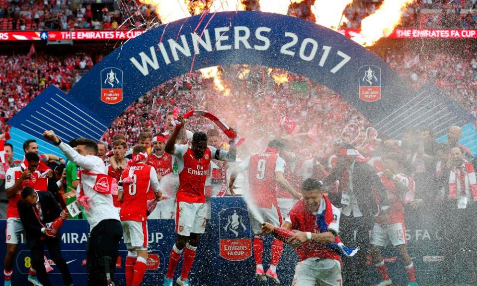 Arsenal’s celebrations begin at Wembley after their FA Cup final win over Chelsea