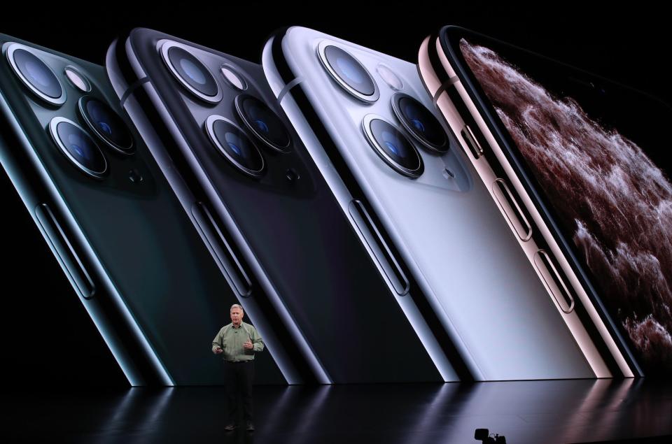 Apple's senior vice president of worldwide marketing Phil Schiller talks about the new iPhone 11 Pro during a special event on September 10, 2019 in the Steve Jobs Theater on Apple's Cupertino, California campus: Justin Sullivan/Getty Images