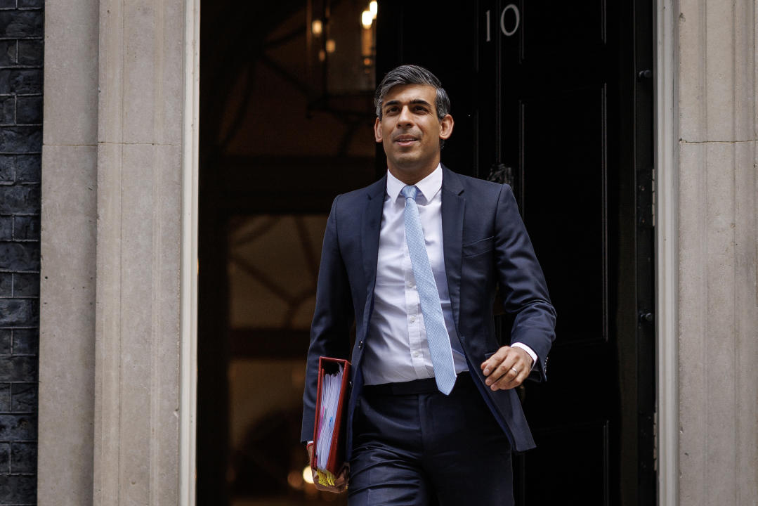 LONDON, ENGLAND - MAY 15: Prime Minister Rishi Sunak leaves number 10, Downing Street ahead of the weekly PMQ session in the House of Commons on May 15, 2024 in London, England. (Photo by Dan Kitwood/Getty Images)