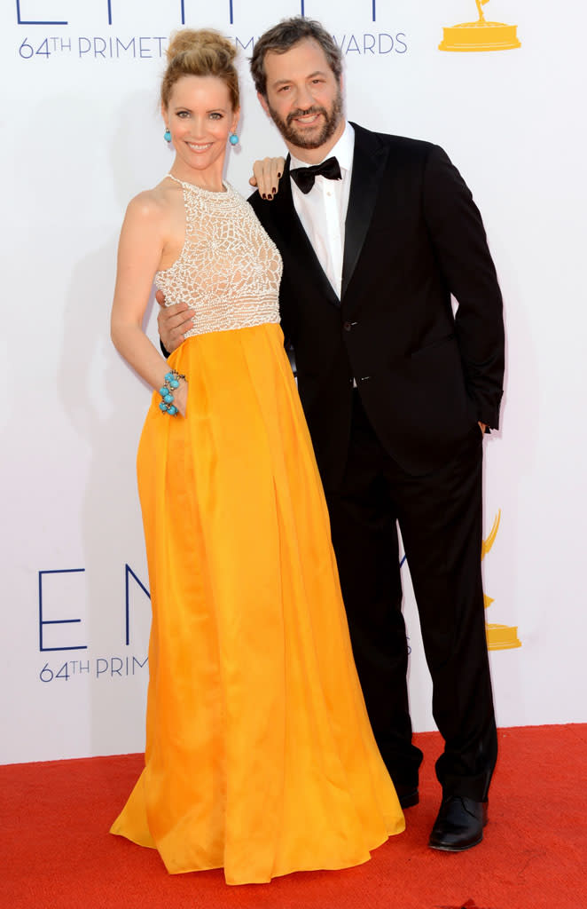 Leslie Mann and Judd Apatow arrive at the 64th Primetime Emmy Awards at the Nokia Theatre in Los Angeles on September 23, 2012.