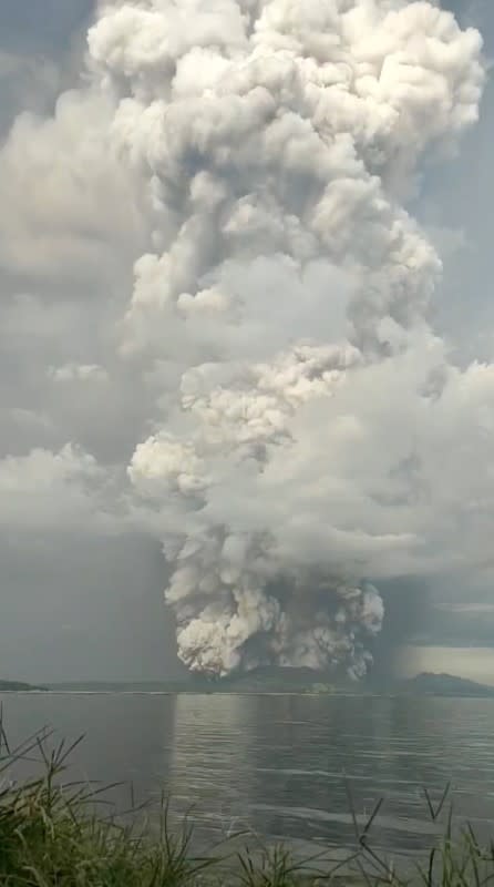 The erupting Taal Volcano is seen from Agoncillo, Batangas