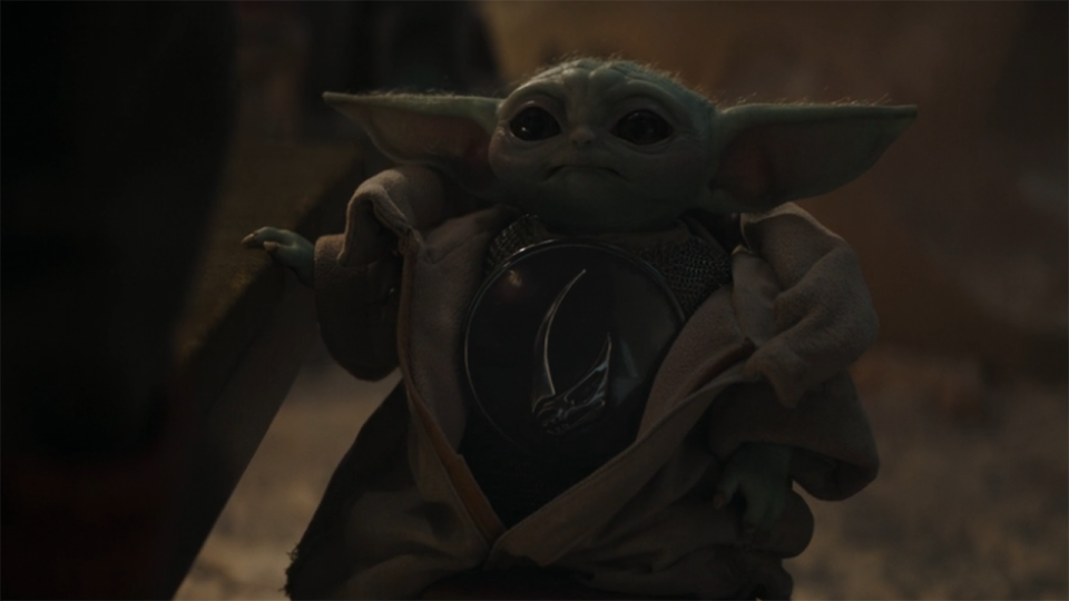 Grogu's new chestplate in The Mandalorian season 3 episode 4 .