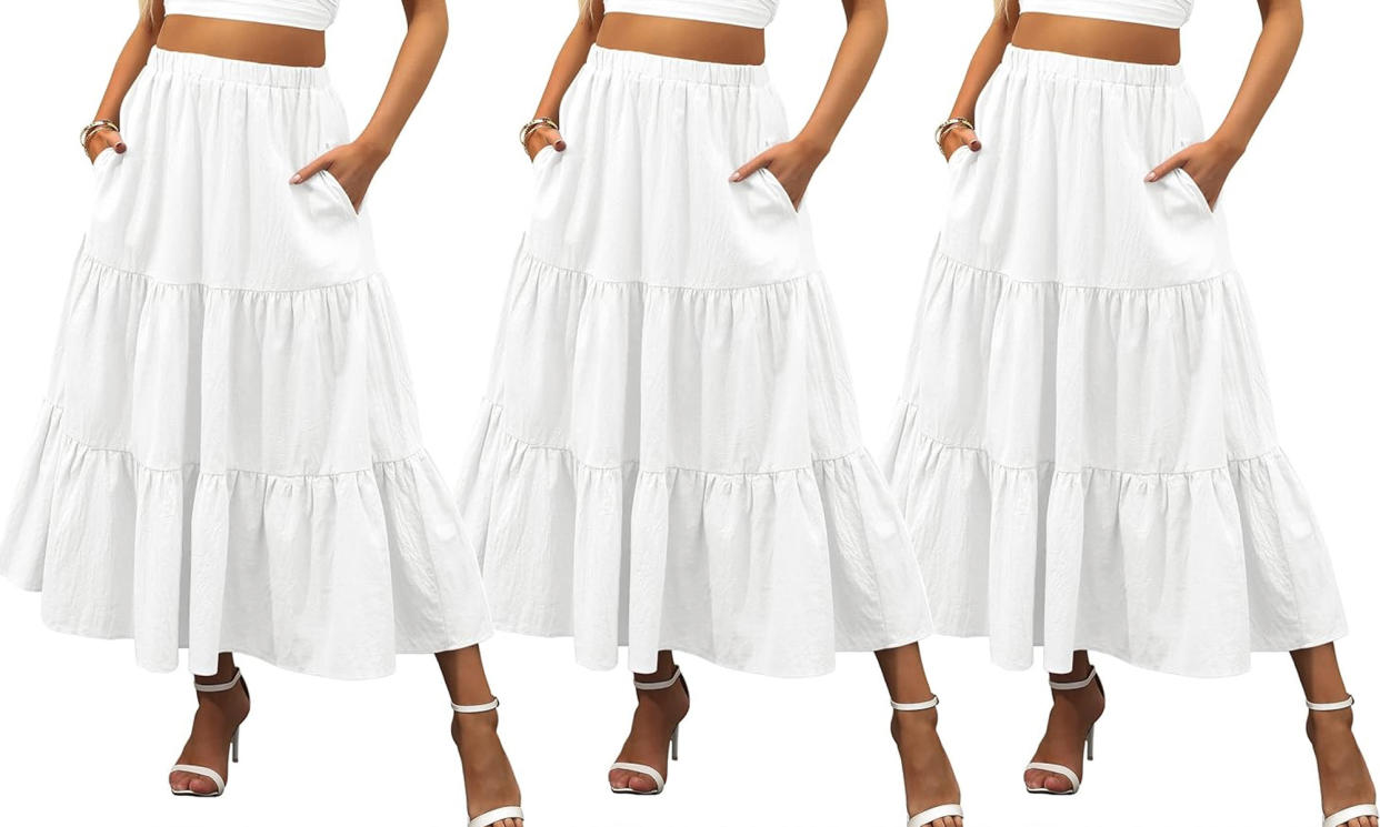 Anrabess Boho Pleated A-Line Flowy Skirt