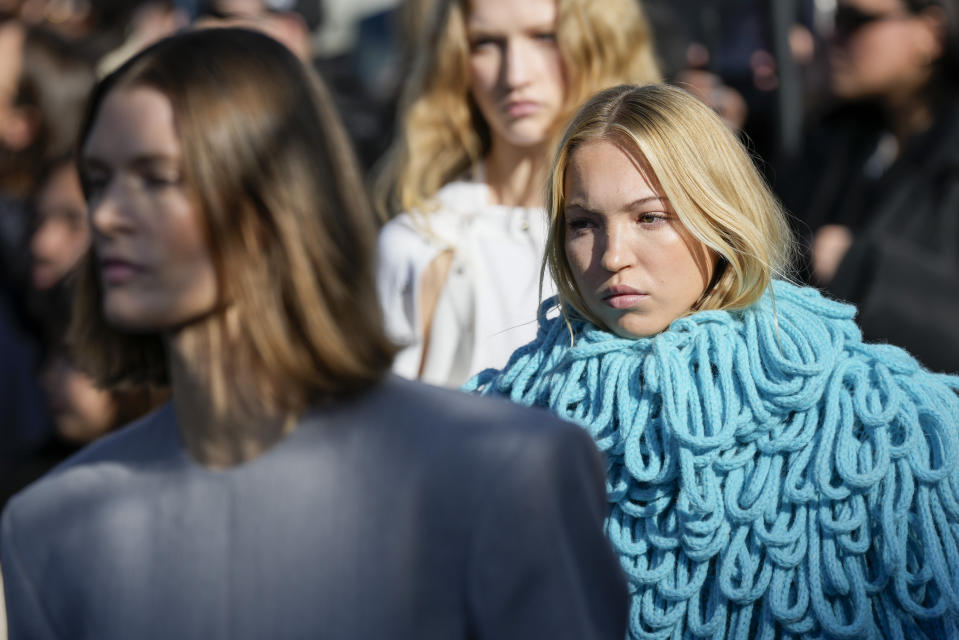 Lila Moss wears a creation as part of the Stella McCartney Fall/Winter 2024-2025 ready-to-wear collection presented Monday, March 4, 2024 in Paris. (Photo by Scott A Garfitt/Invision/AP)