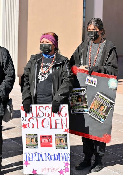 PHOTO: People attend a rally to raise awareness for missing and murdered Indigenous relatives at the New Mexico State Capitol on Feb. 4, 2022 in Santa Fe, N.M. (Sam Wasson/Sipa USA via AP, FILE)