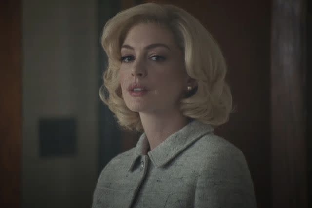 <p>NEON/YouTube</p> Anne Hathaway in 'Eileen'