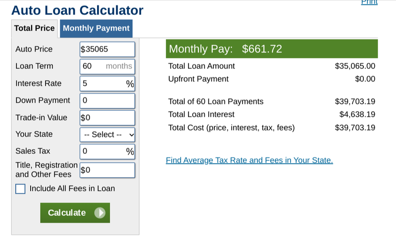 Screenshot:  Calculator.net