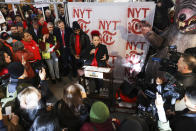 New York Times reporter Nikole Hannah-Jones speaks outside the Times' office, Thursday, Dec. 8, 2022, in New York. Hundreds of New York Times journalists and other staff protested outside the Times' office after walking off the job for 24 hours, frustrated by contract negotiations that have dragged on for months in the newspaper's biggest labor dispute in more than 40 years. (AP Photo/Julia Nikhinson)