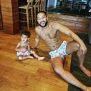 <p>John Legend and his son Miles got crabby in matching crustacean-themed swim trunks in March 2020. </p>