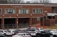 St. Clair High School is shown, Friday, Dec. 8, 2023, in St. Clair, Mo. Two teachers at the rural Missouri high school have resigned after it was discovered they were posting racy content on the subscription platform OnlyFans. (AP Photo/Jeff Roberson)