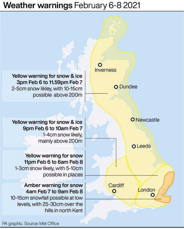 Weather warnings February 6-8 2021