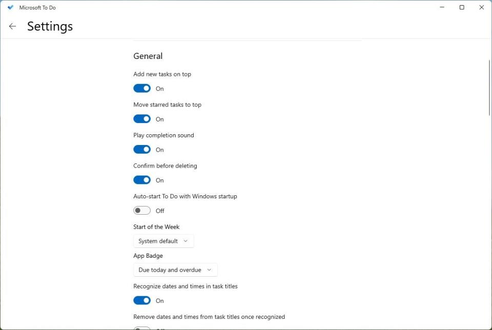 Microsoft To Do settings